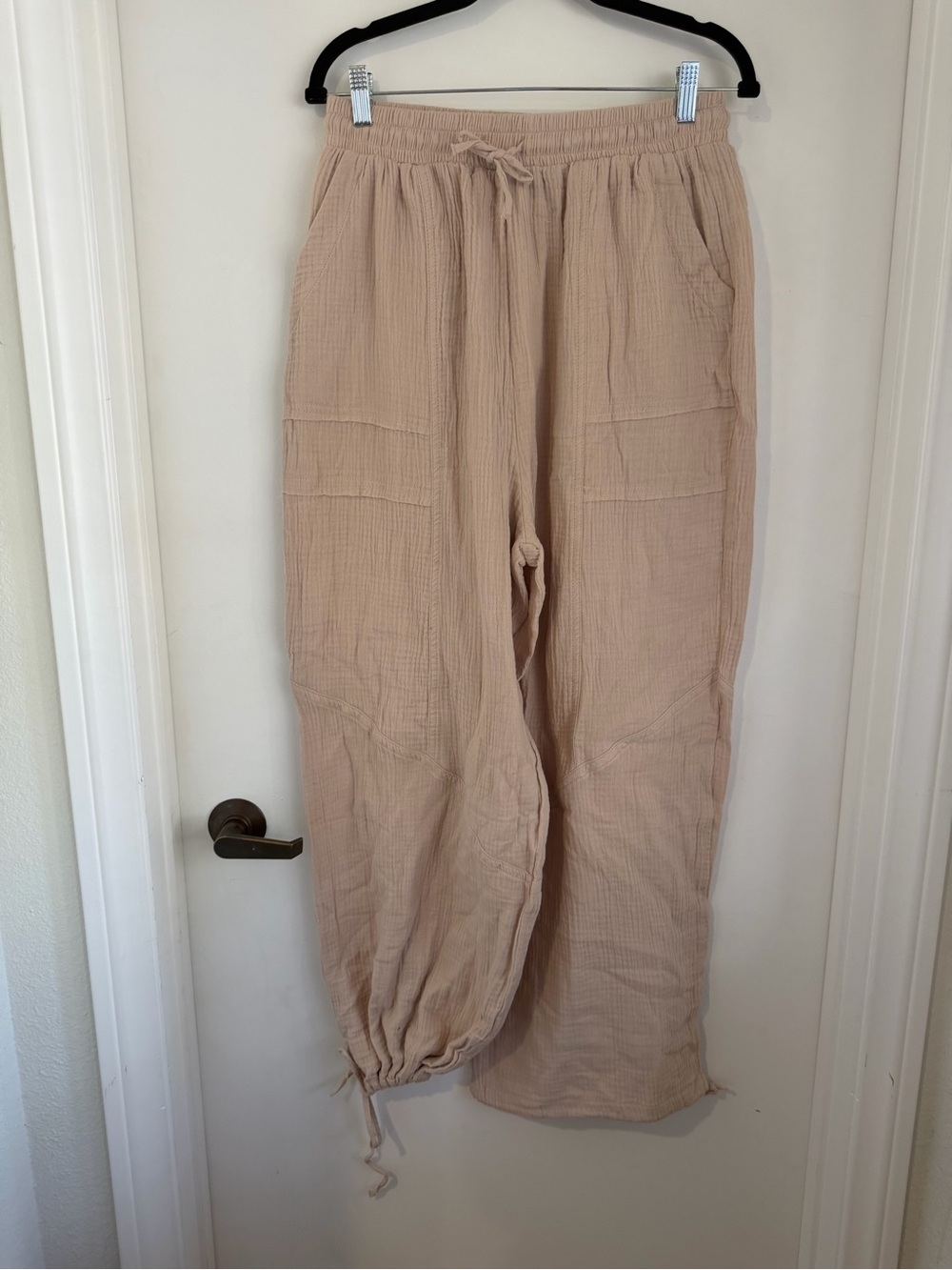 Very J Light Beige Drawstring Gauze Joggers-NWT